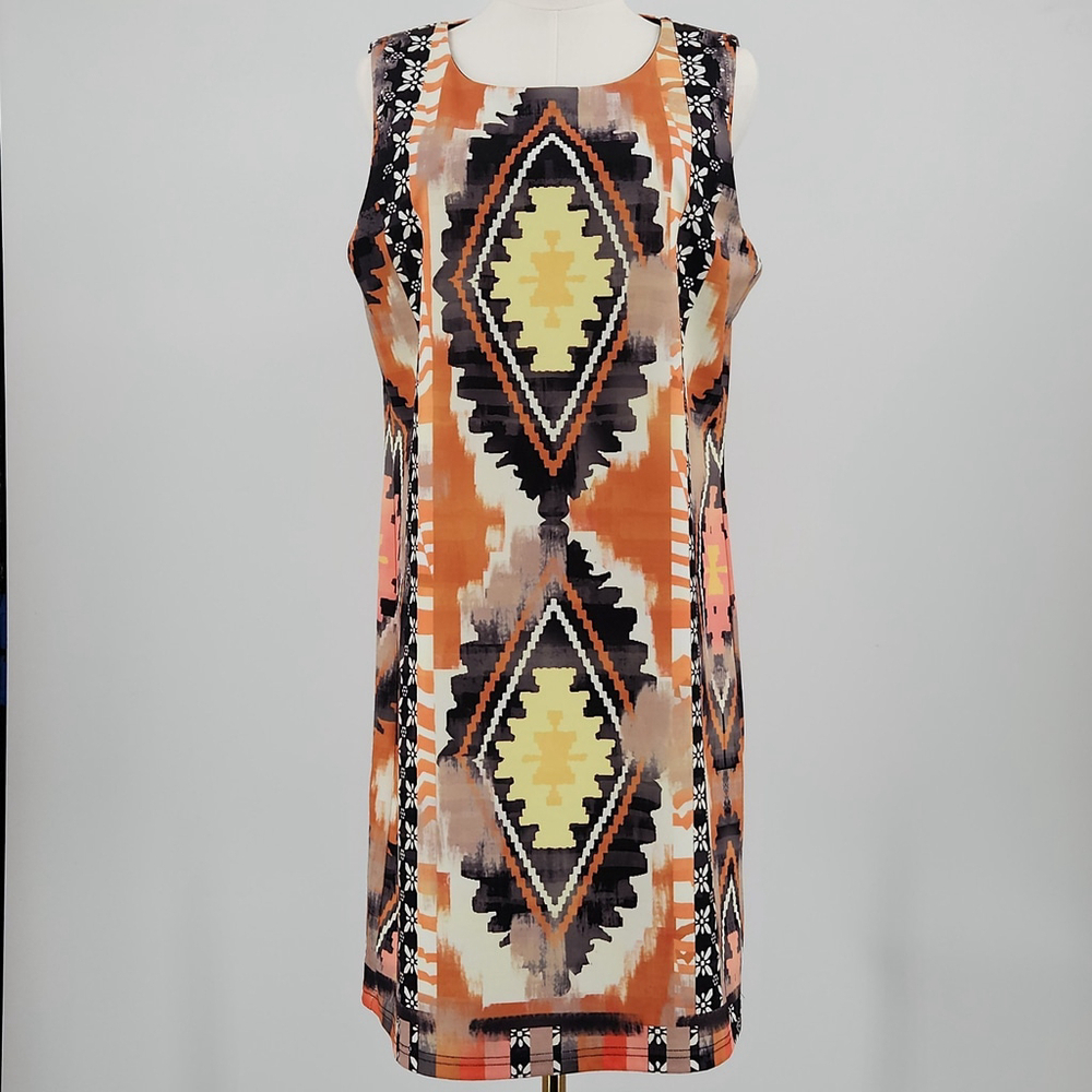 Sleeveless mini Twiggy shift dress Southwest Indian Coastal Boho Hippie Chic L